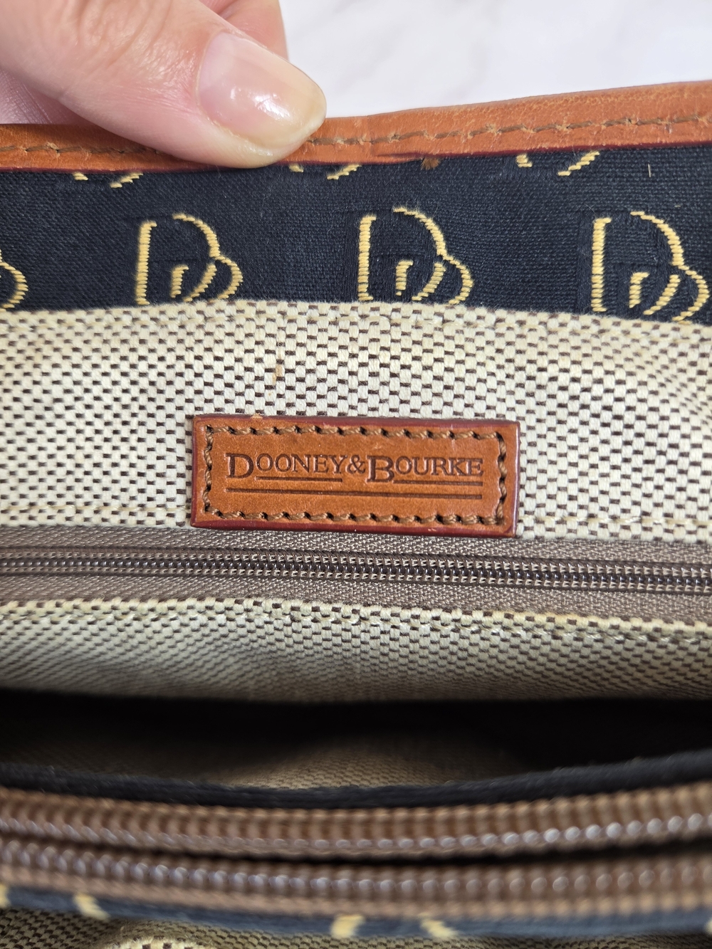 Dooney & Bourke Black Monogram Satchel with Brown Leather Trim - Picture 16 of 16
